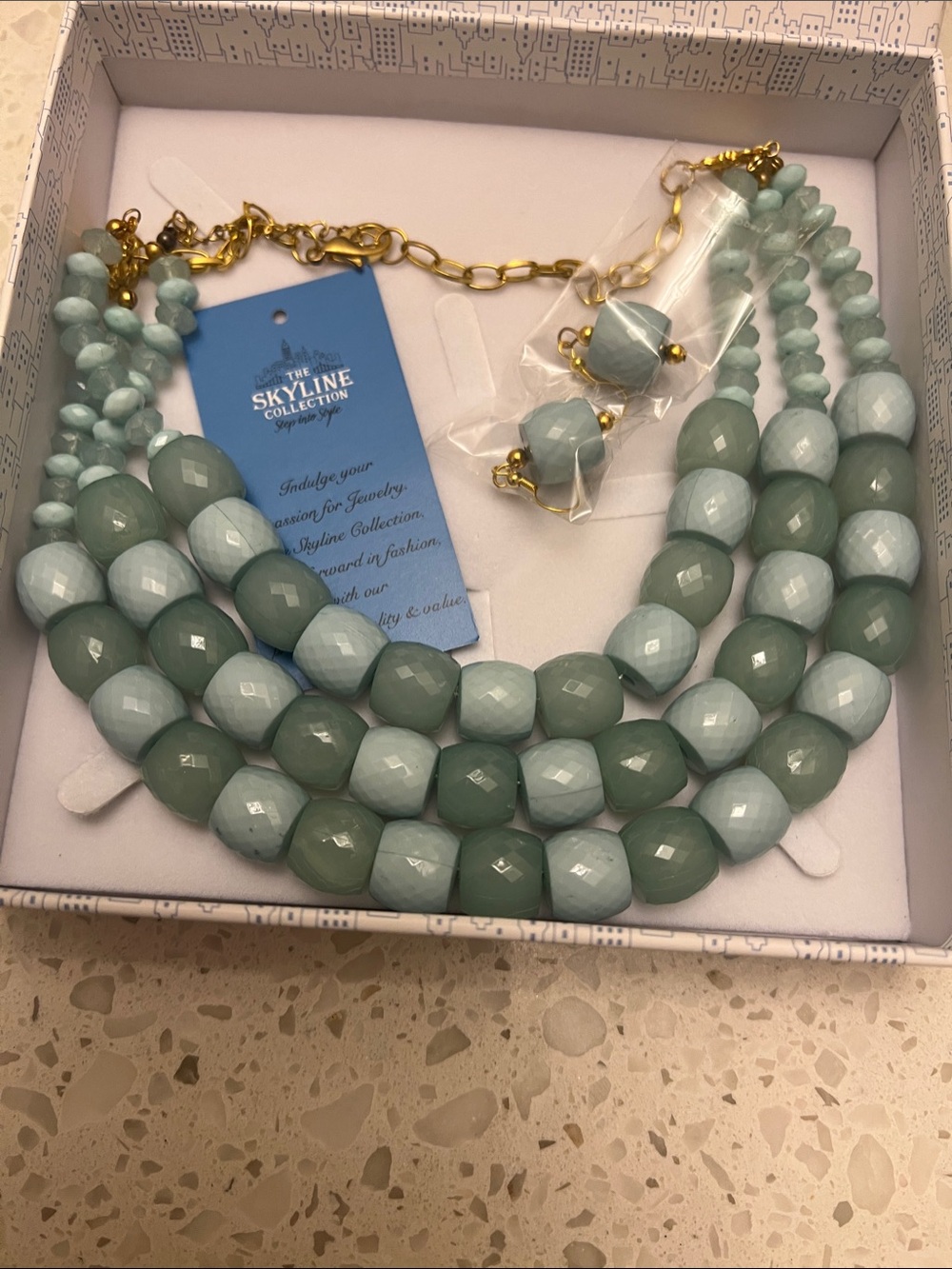 Mint Green Multi-Strand Faceted Beaded Necklace with Gold Accents